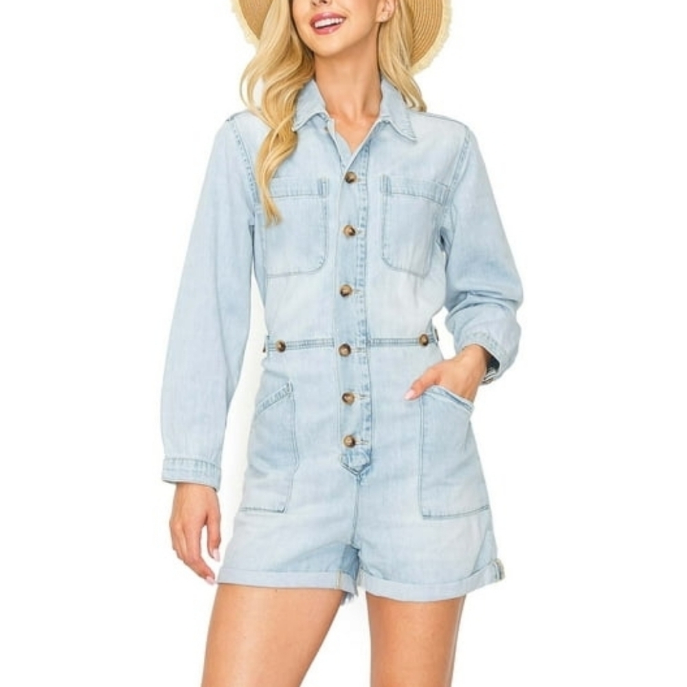 Kancan Denim Short Romper Size Small